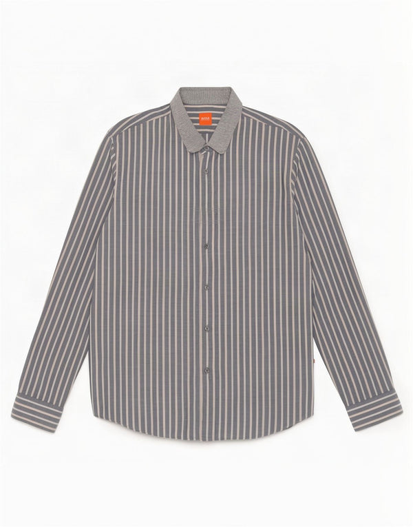 Camisa Hugo Boss Hombre XL Algodón Rayas Gris