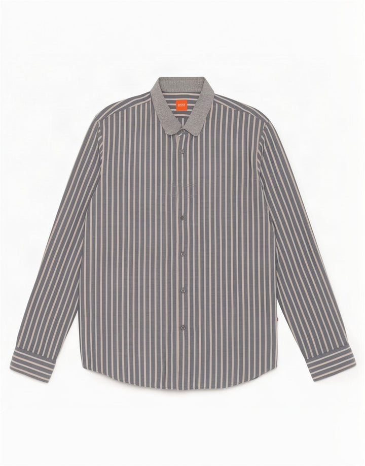 Camisa Hugo Boss Hombre XL Algodón Rayas Gris