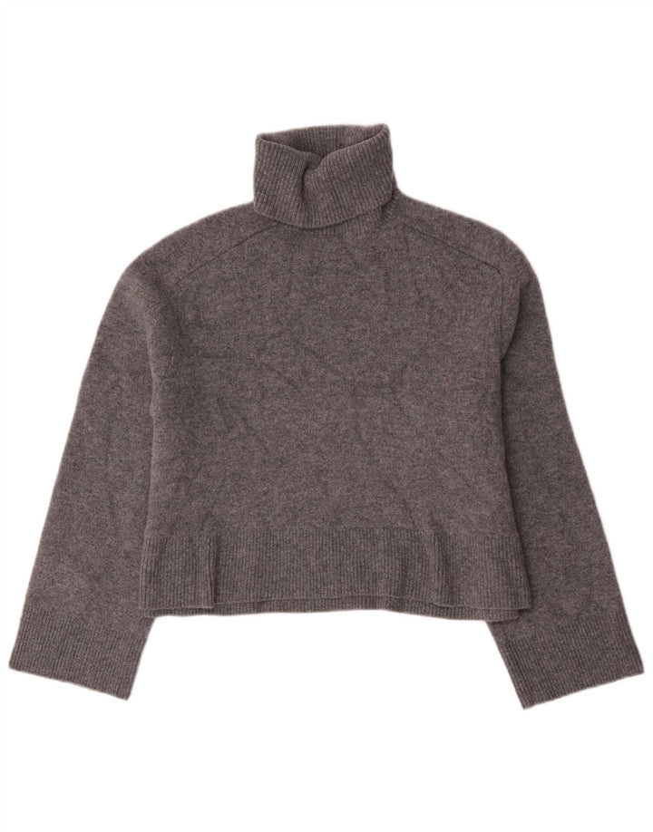 Zara Mujer Crop Oversize Roll Neck Jumper Sweater UK 10 Small Gris Lana