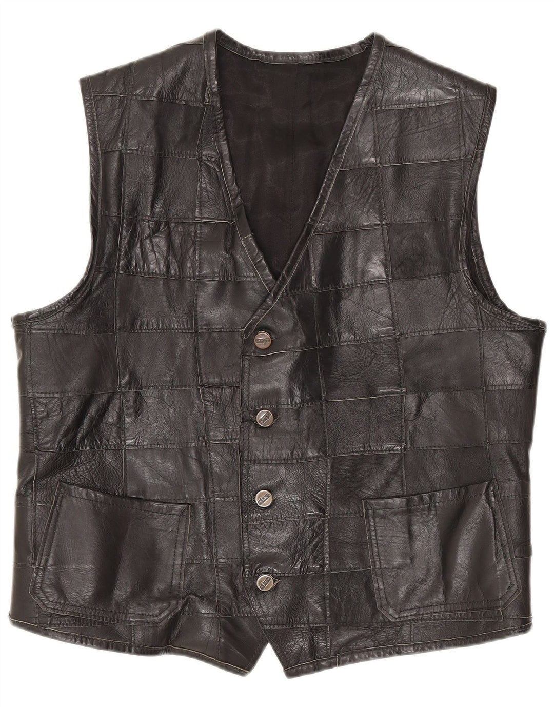 Chaleco de cuero vintage para hombre pequeño negro