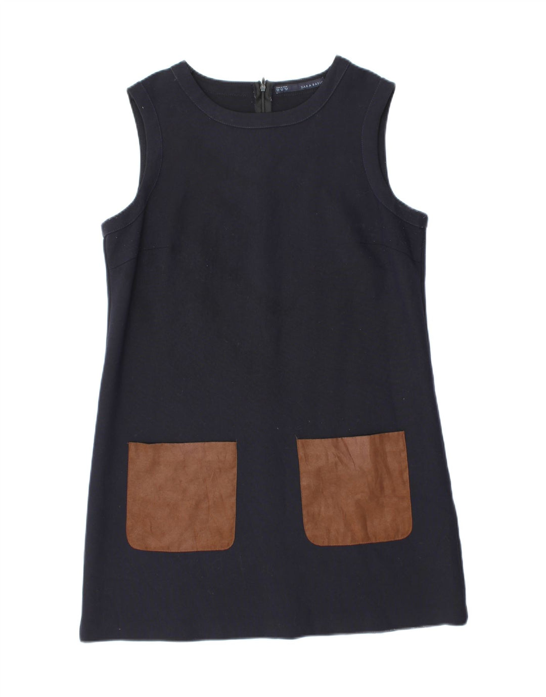 Zara Mujer Vestido Recto Sin Mangas ES 40 XL Poliéster Azul Marino