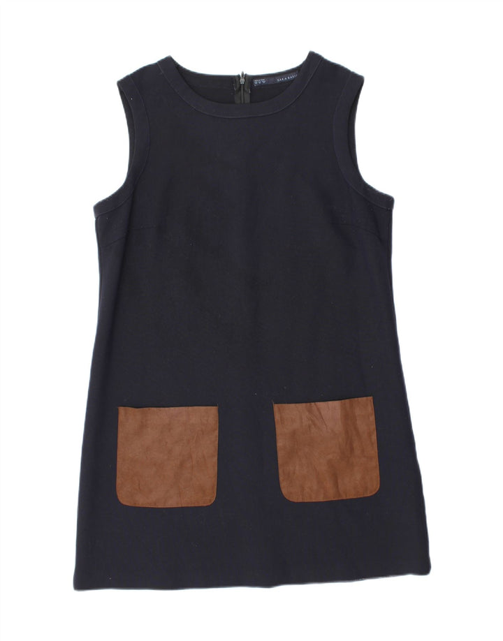 Zara Mujer Vestido Recto Sin Mangas ES 40 XL Poliéster Azul Marino