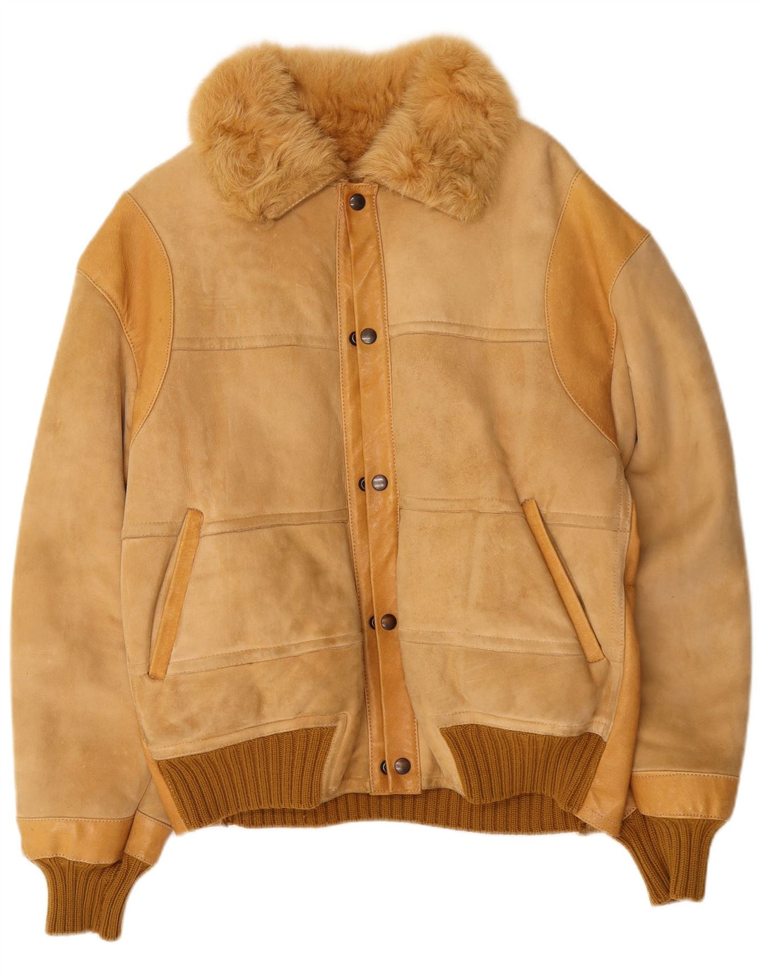 Vintage hombres bombardero shearling chaqueta Reino Unido 38 medio beige