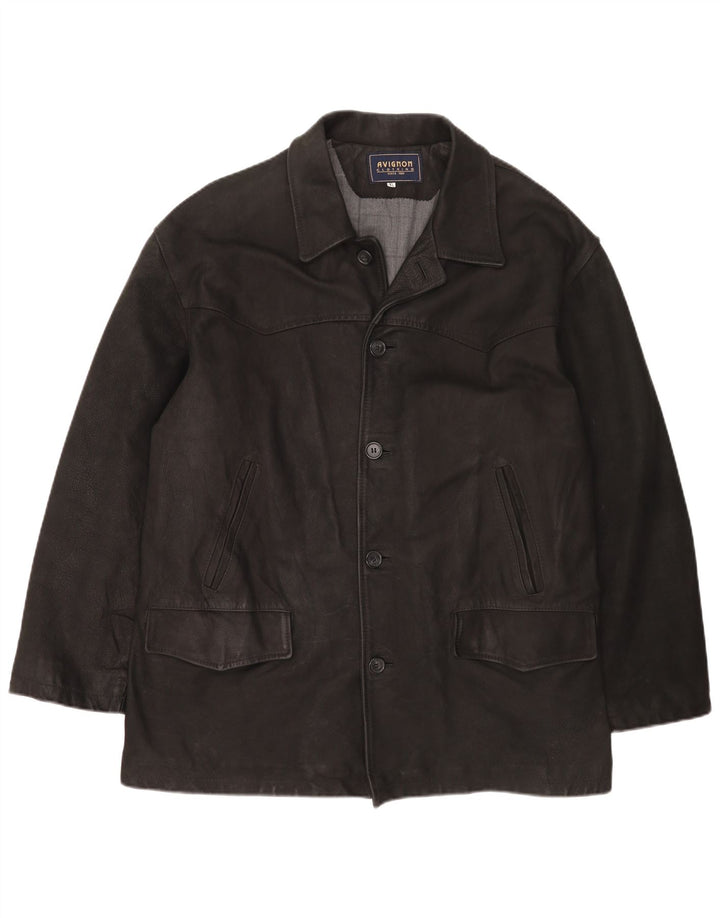 Chaqueta de cuero vintage para hombre Reino Unido 42 XL Negro