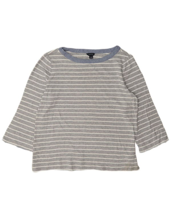Nautica Top para mujer manga 3/4 UK 18 XL Algodón a rayas gris