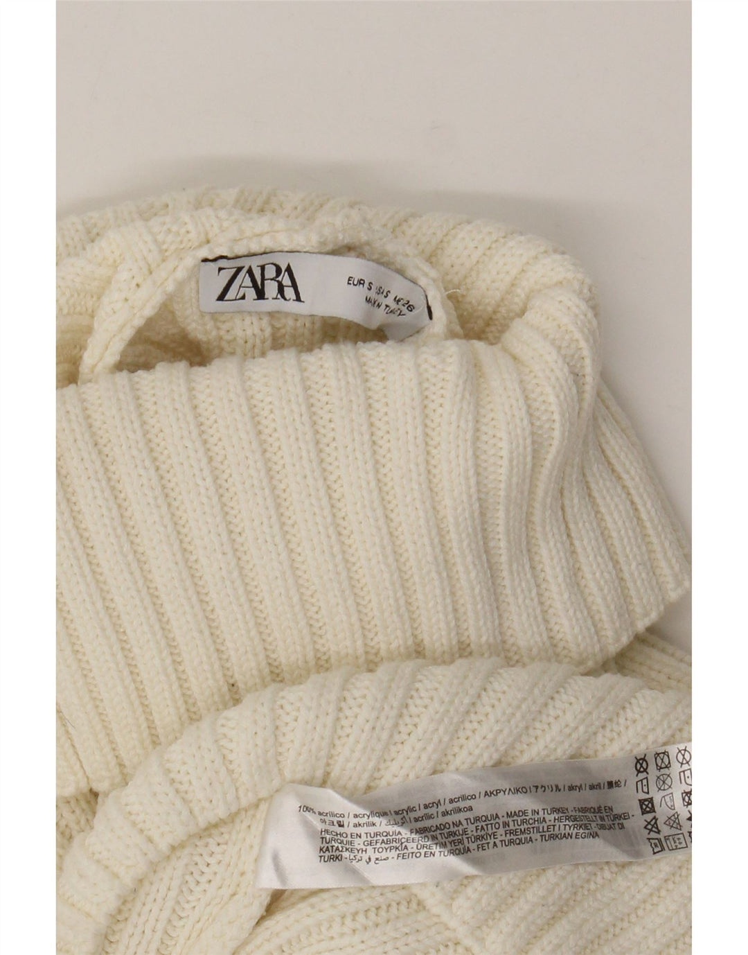 Zara Mujer Crop Oversize Roll Neck Jumper Sweater UK 10 Small Blanco