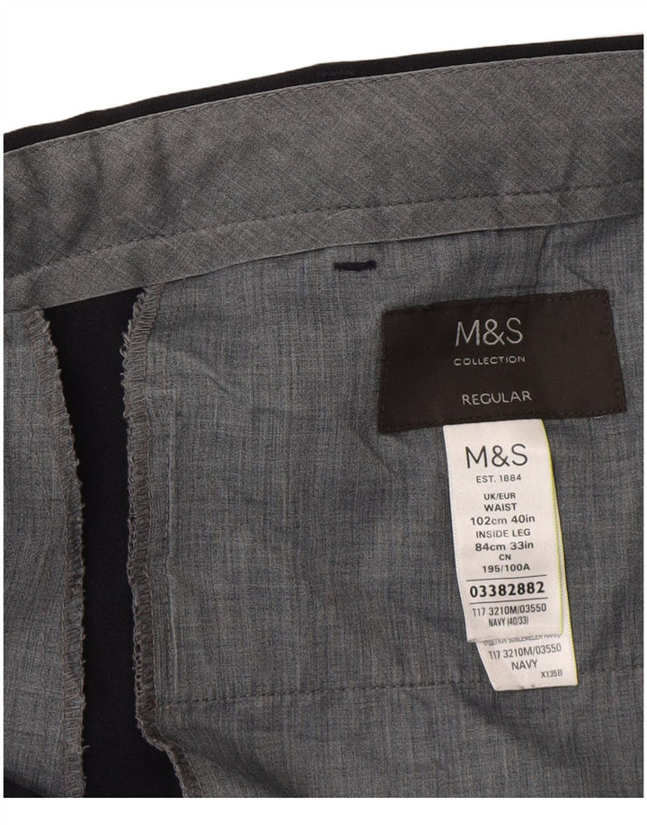 Marks & Spencer Pantalón de traje regular recto para hombre W40 L33 Azul marino