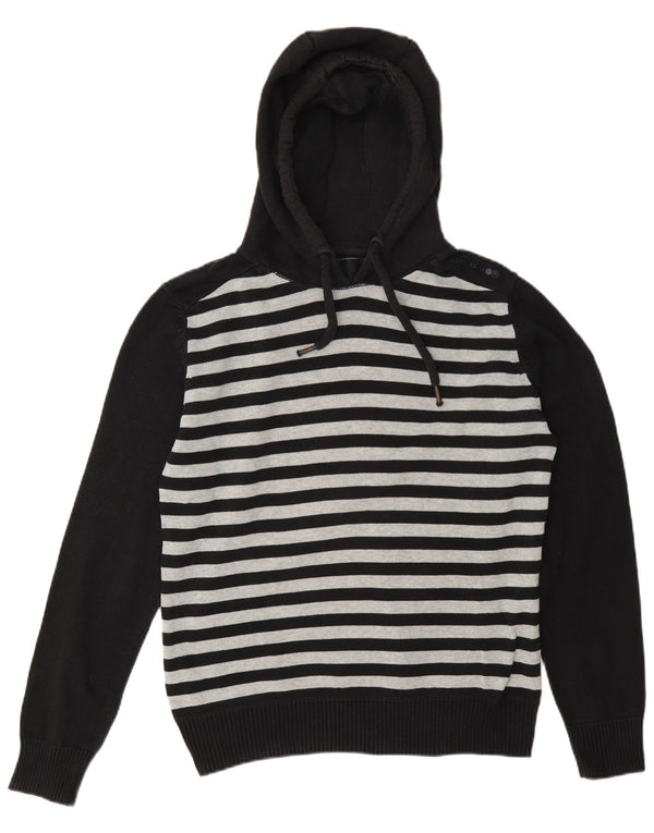 Jack & Jones Mens Hoodie Jumper Small Black Striped Cotton