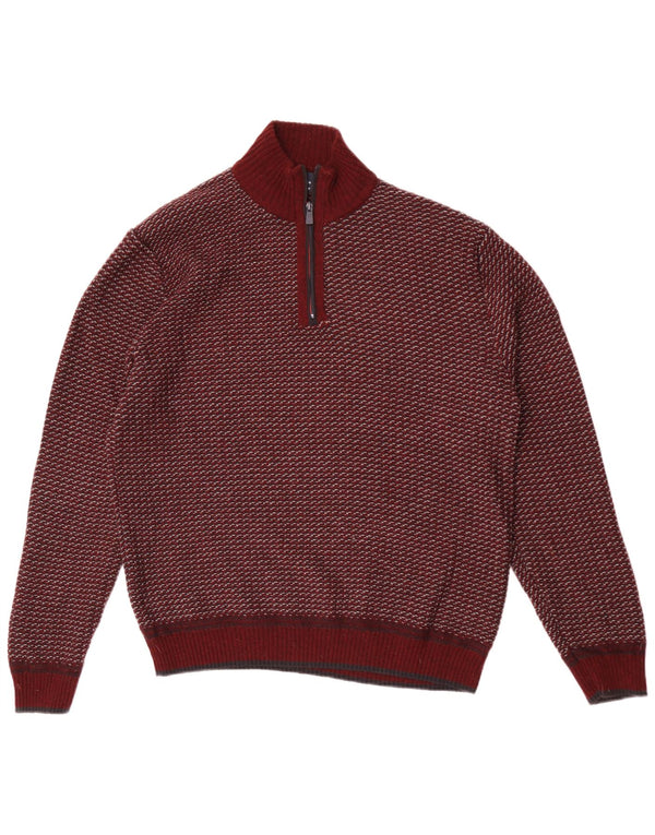 Marks & Spencer Jersey azul con cuello y cremallera Harbor para hombre, talla grande, color burdeos