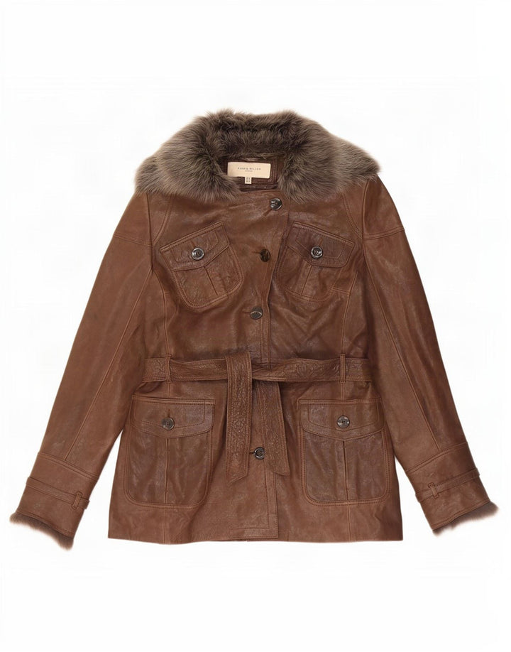 Karen Millen Chaqueta de cuero para mujer UK 42 Marrón medio