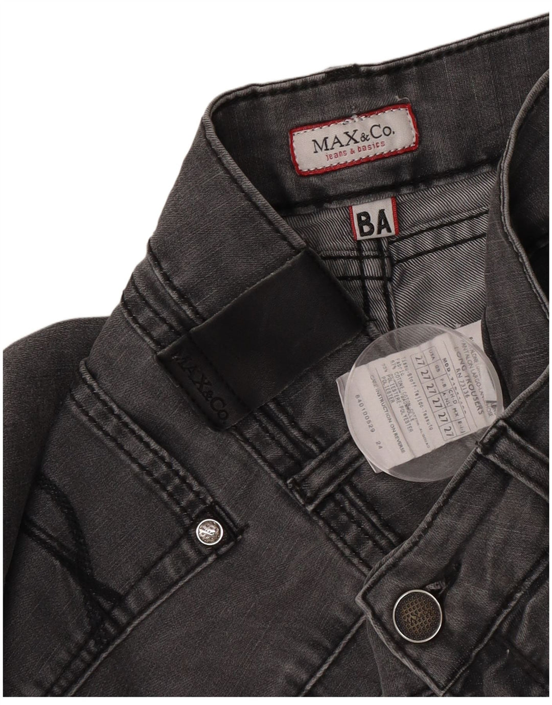 Max & Co. Vaqueros ajustados para mujer W27 L28 Algodón gris