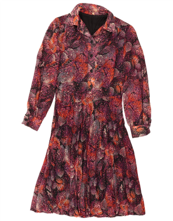 Vintage mujer patrón abstracto camisa vestido EU 40 medio borgoña
