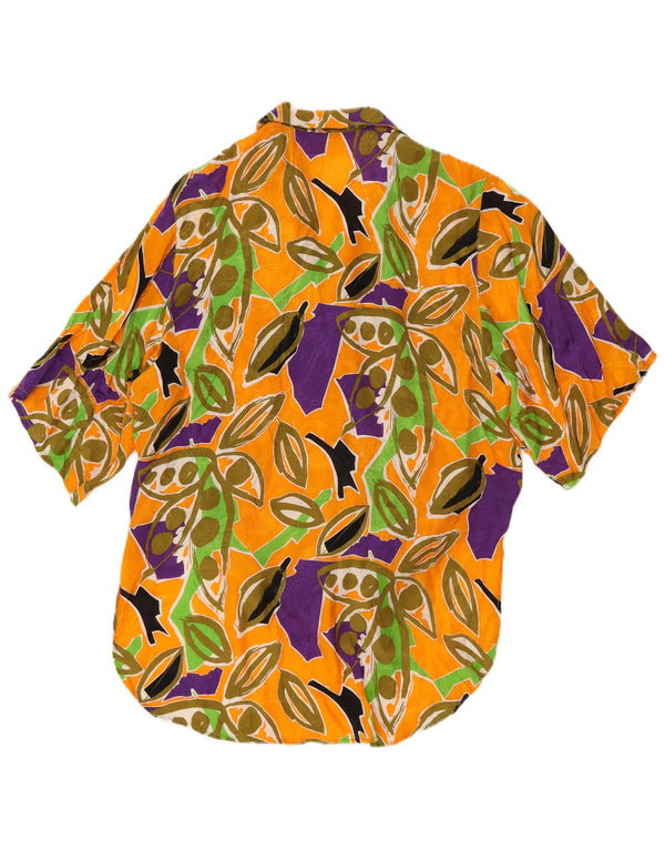 Vintage Womens Oversized Front Tie Shirt Blouse UK 10 Small Yellow Floral