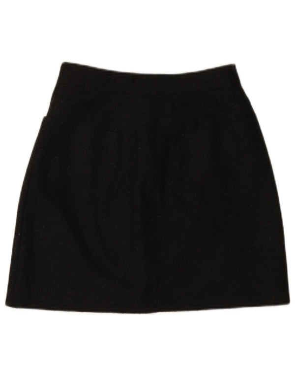 VINTAGE Falda de línea A para mujer IT 42 Mediana W26 Lana negra