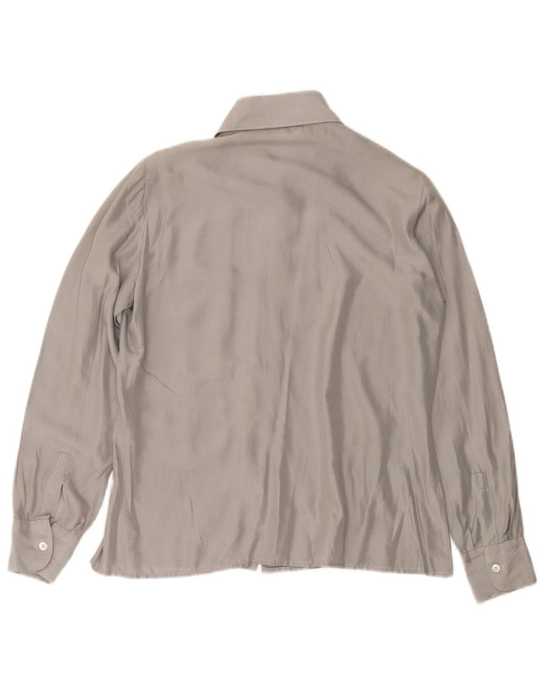 VINTAGE Blusa camisa mujer Reino Unido 12 Seda gris medio