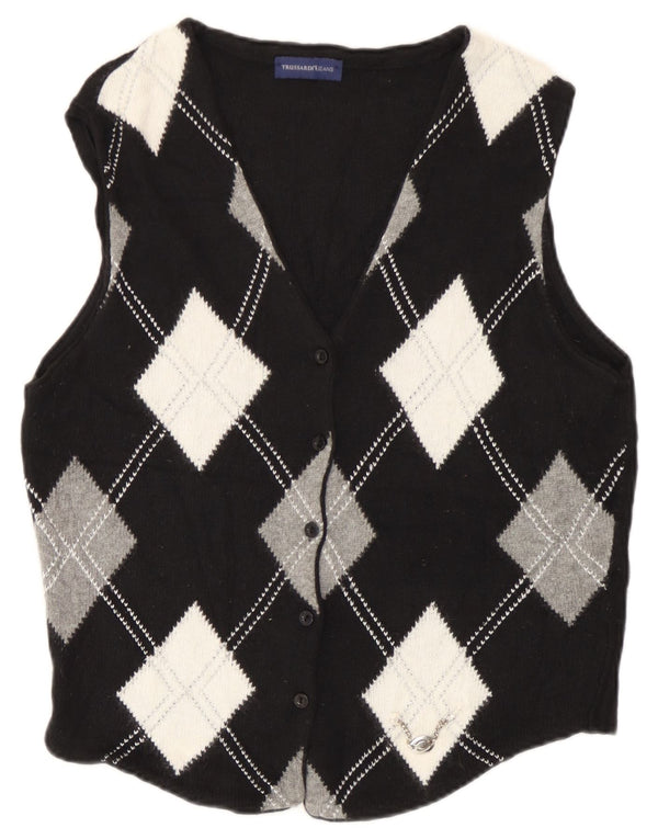 Trussardi Chaleco de punto para mujer UK 44 Large Negro Argyle/Diamond Viscosa
