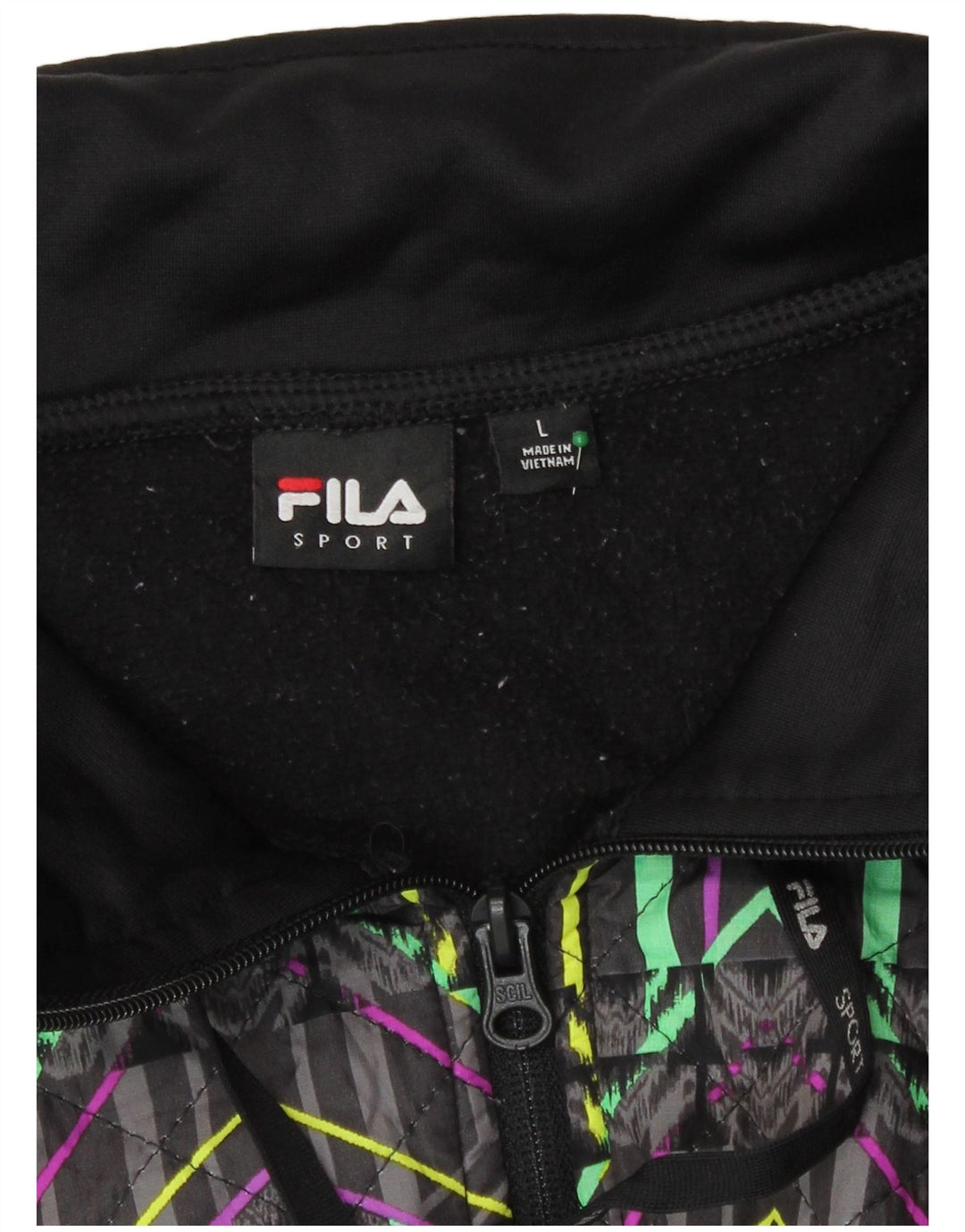 Fila Sudadera con capucha y cremallera para mujer UK 46 Poliéster geométrico negro grande