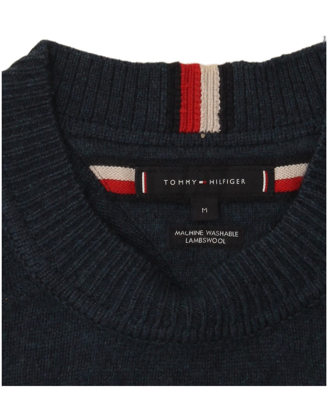 Tommy Hilfiger Jersey de cuello redondo para hombre de lana de cordero azul marino mediano