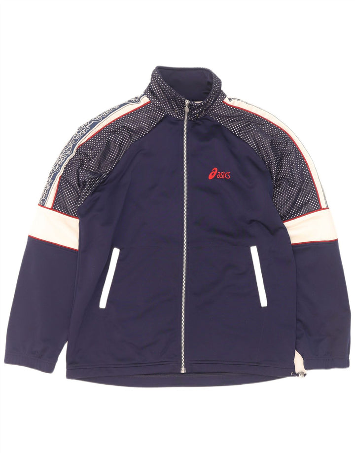 Asics Hombre Gráfico Chándal Top Chaqueta Grande Azul Marino Colorblock