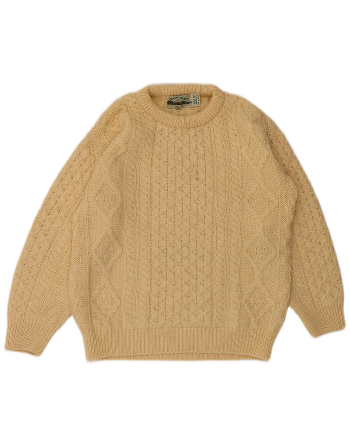 arancrafts Jersey de cuello redondo para hombre de lana beige medio