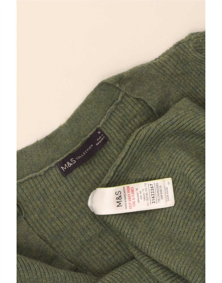 Marks & Spencer Suéter con Cuello en V para Mujer UK 46 Grande Poliéster Caqui