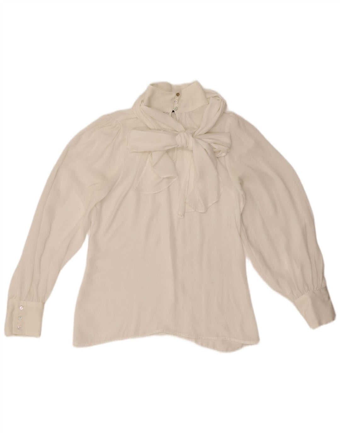 Zara Blusa de manga larga con pajarita para mujer UK 6 XS Poliéster blanco