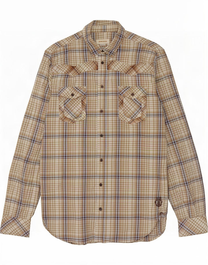 Camisa Diesel Hombre Cuadros Beige Grande