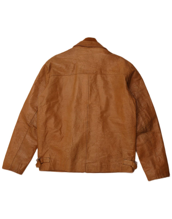 VINTAGE Chaqueta de cuero para hombre Reino Unido 38 Cuero marrón medio