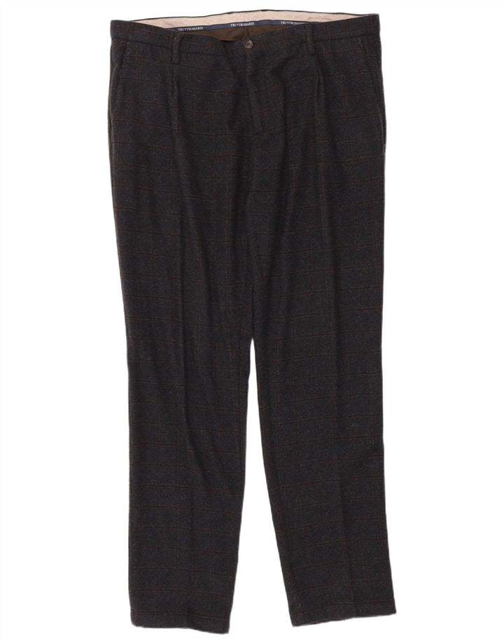 Pantalón De Traje Recto Hombre Trussardi W38 L33 Azul Marino A Cuadros