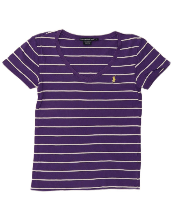 RALPH LAUREN Camiseta para mujer Top UK 40 Grande Algodón a rayas morado