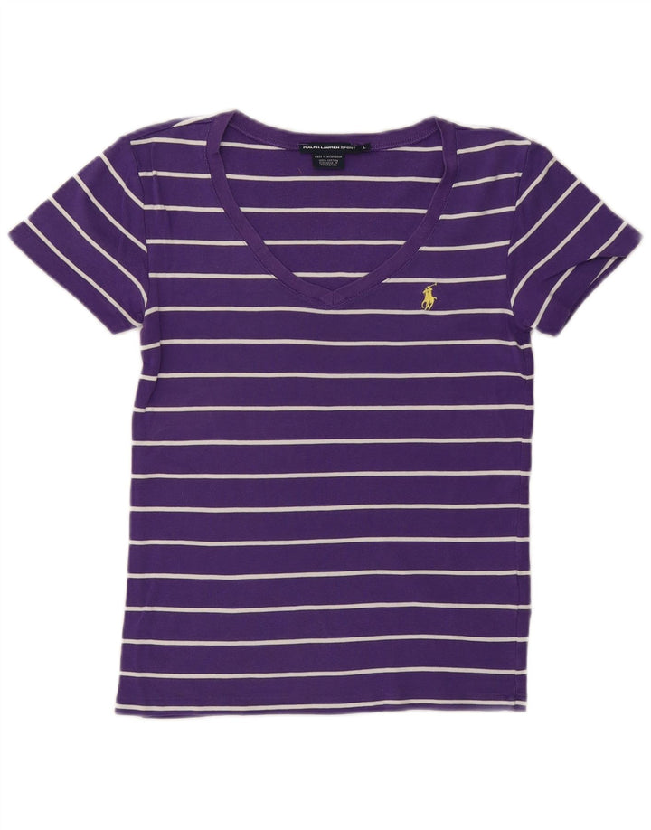 RALPH LAUREN Camiseta para mujer Top UK 40 Grande Algodón a rayas morado
