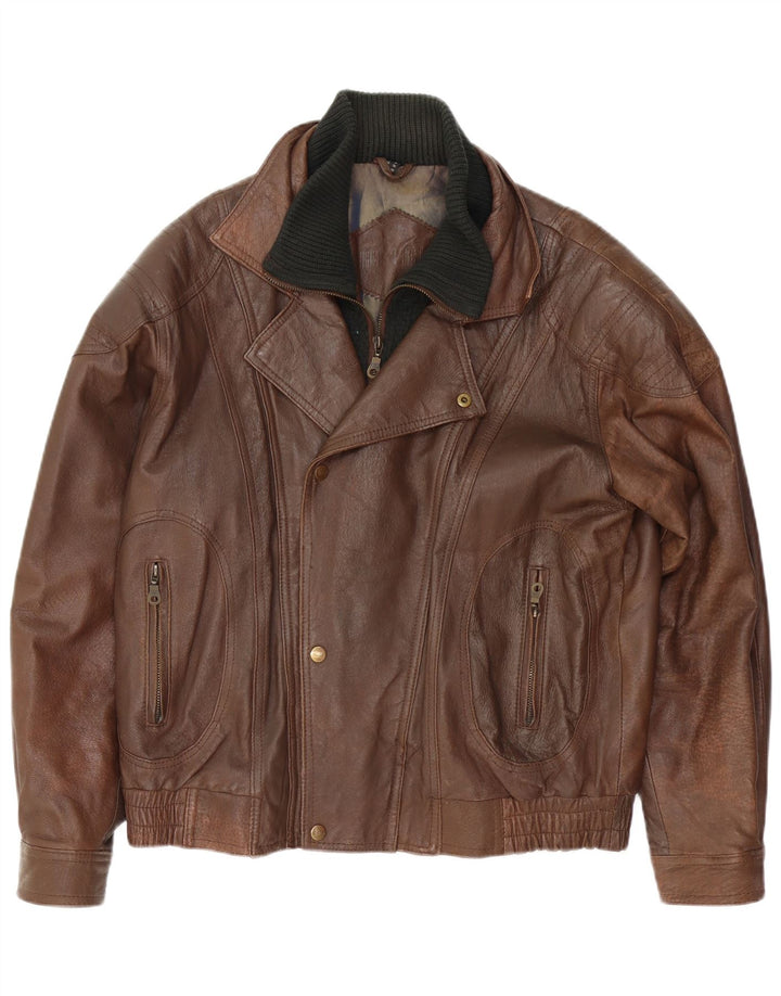 VINTAGE Chaqueta de cuero holgada para hombre Reino Unido 34 XS Cuero marrón