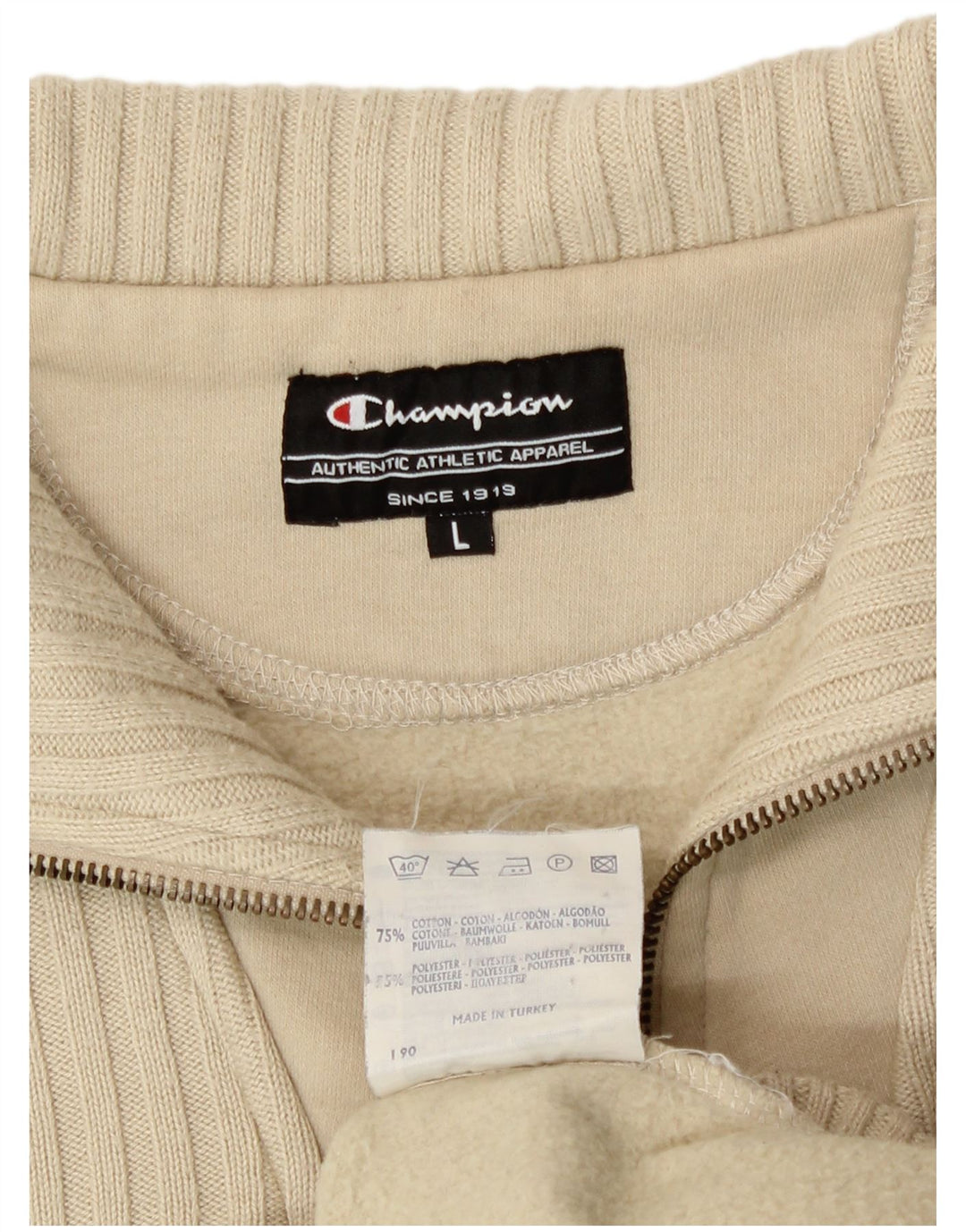 Champion Sudadera Con Cremallera Y Cuello Para Hombre Jersey Grande De Algodón Beige