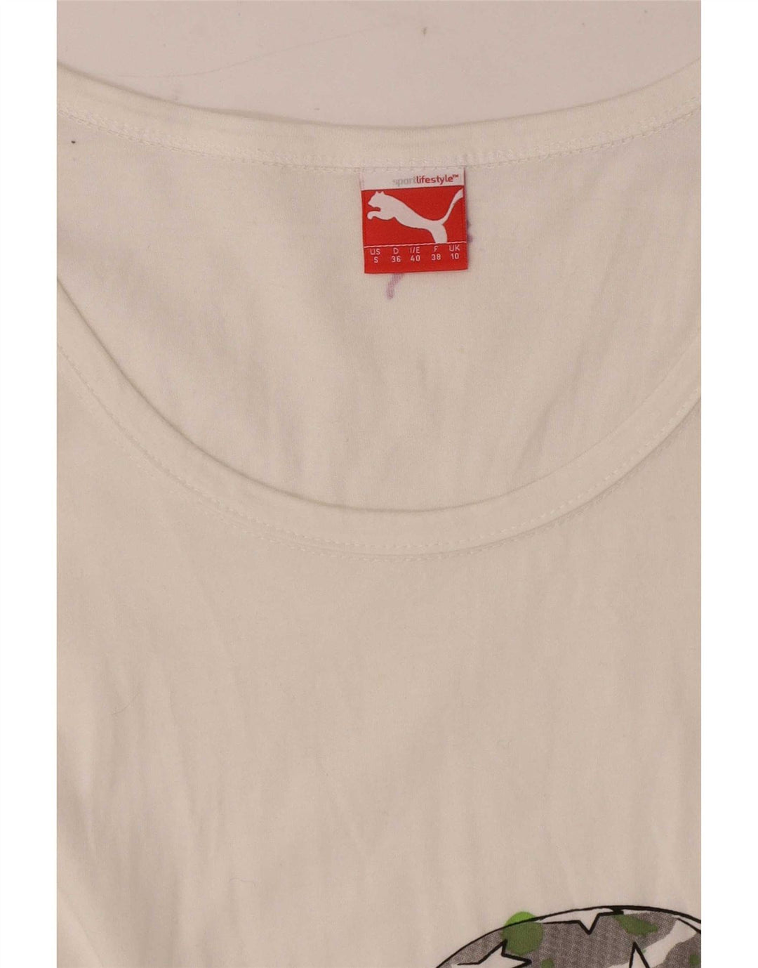 Puma Mujer Regular Graphic Camiseta Top UK 10 Small Blanco