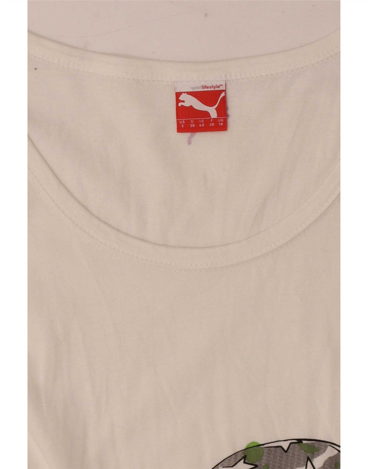 Puma Mujer Regular Graphic Camiseta Top UK 10 Small Blanco