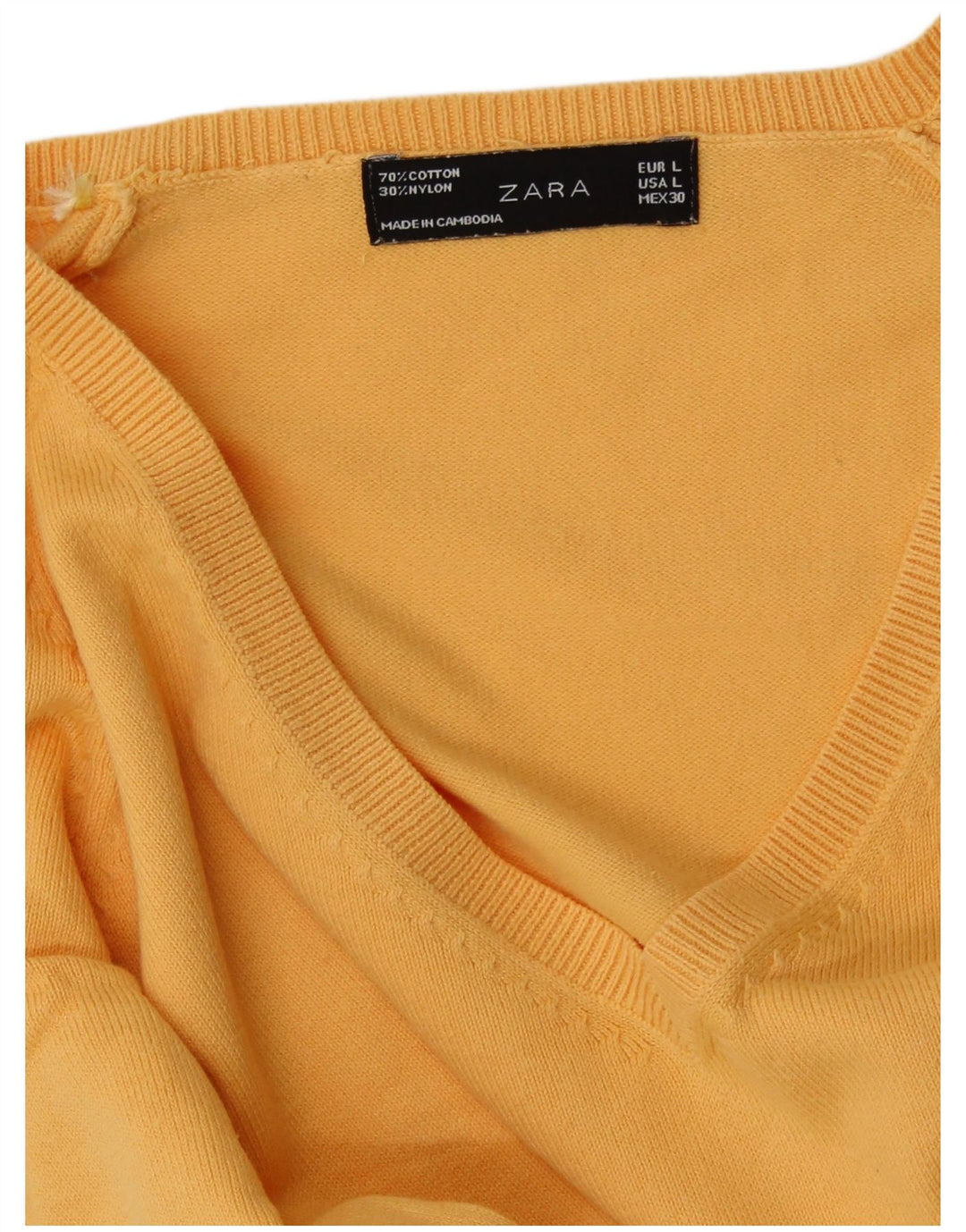 ZARA Jersey con cuello en V para mujer UK 44 Large Algodón amarillo