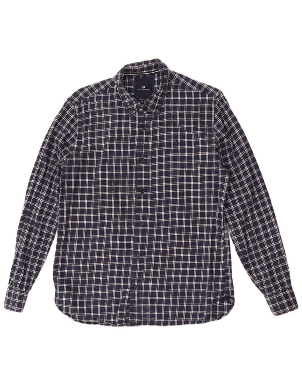 Crew Clothing Camisa de franela ajustada para hombre Algodón a cuadros azul marino mediano