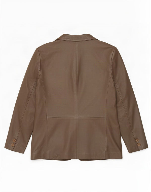 Vintage mujer doble pecho cuero Blazer chaqueta IT 50 XL marrón
