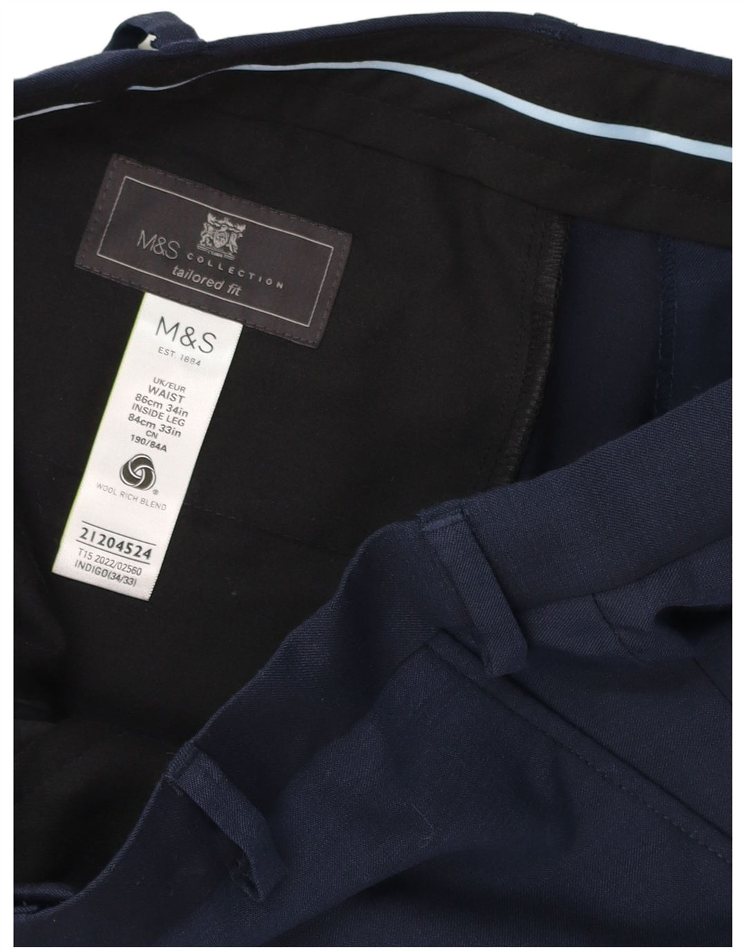 Marks & Spencer Pantalones de traje rectos para hombre W34 L33 Azul