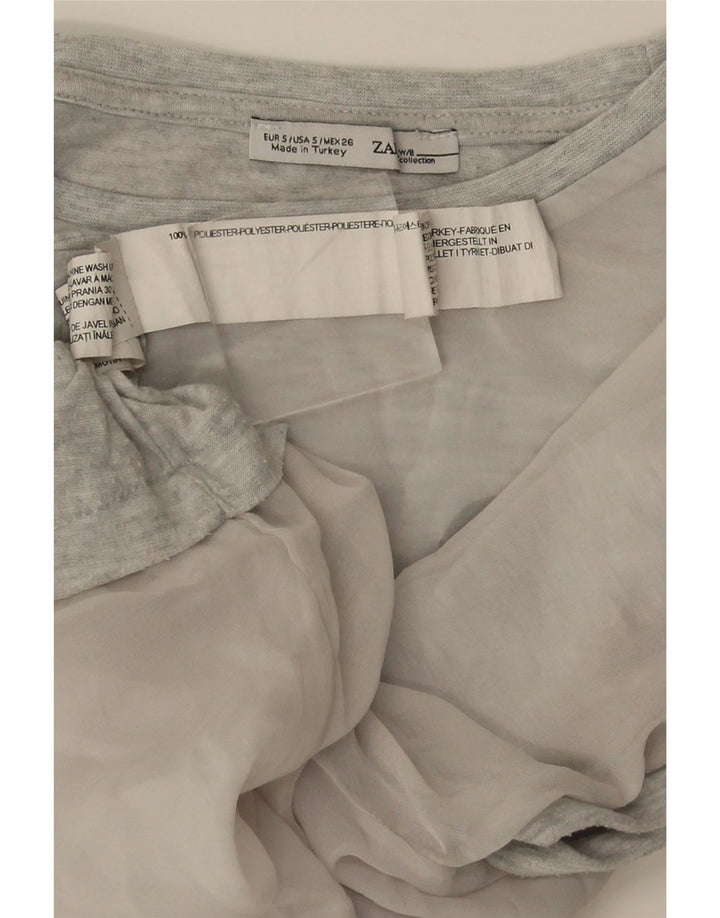 Zara Mujer Camiseta Gráfica Top UK 10 Small Gris Poliéster
