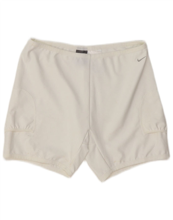 NIKE - Pantalones cortos deportivos Dri Fit para mujer, talla 40, poliéster blanco mediano