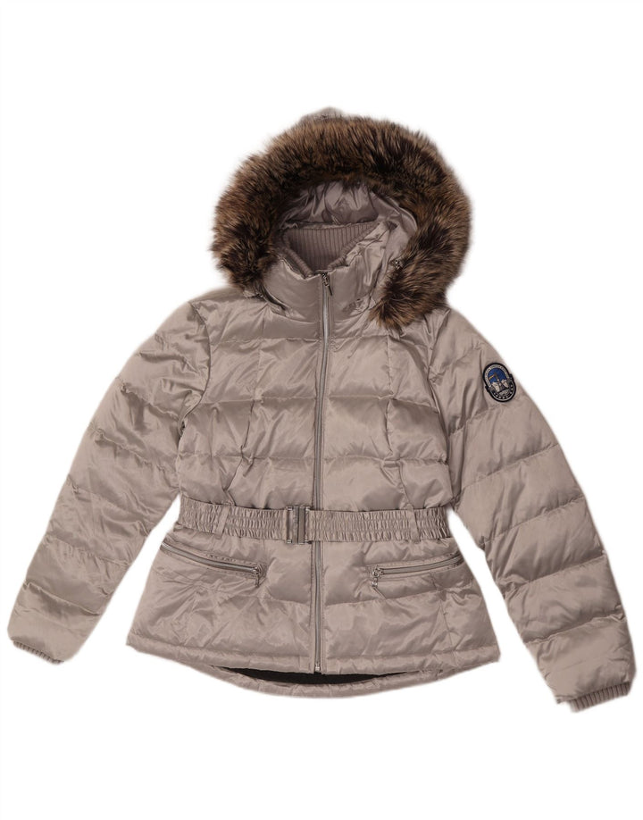 Lands End Chaqueta acolchada con capucha para mujer Petite UK 10 Small Silver Poliéster