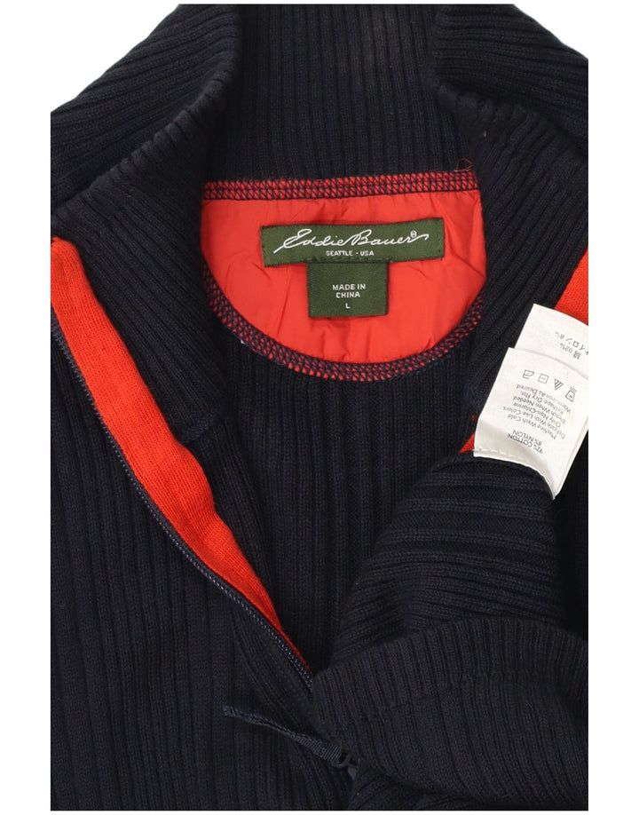 EDDIE BAUER Cárdigan para hombre suéter grande azul marino algodón