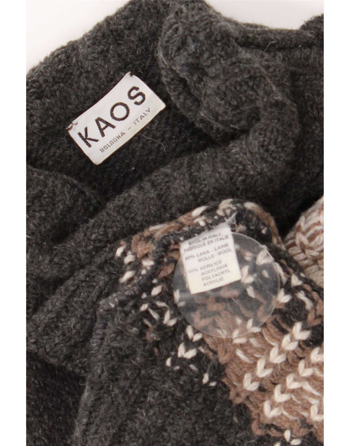 Kaos - Jersey con cuello vuelto para mujer, talla 40, talla grande, lana geométrica gris