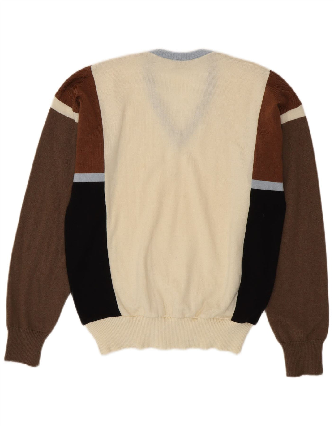 VINTAGE Suéter tipo jersey con cuello en V para hombre IT 50 Bloque de color multicolor medio