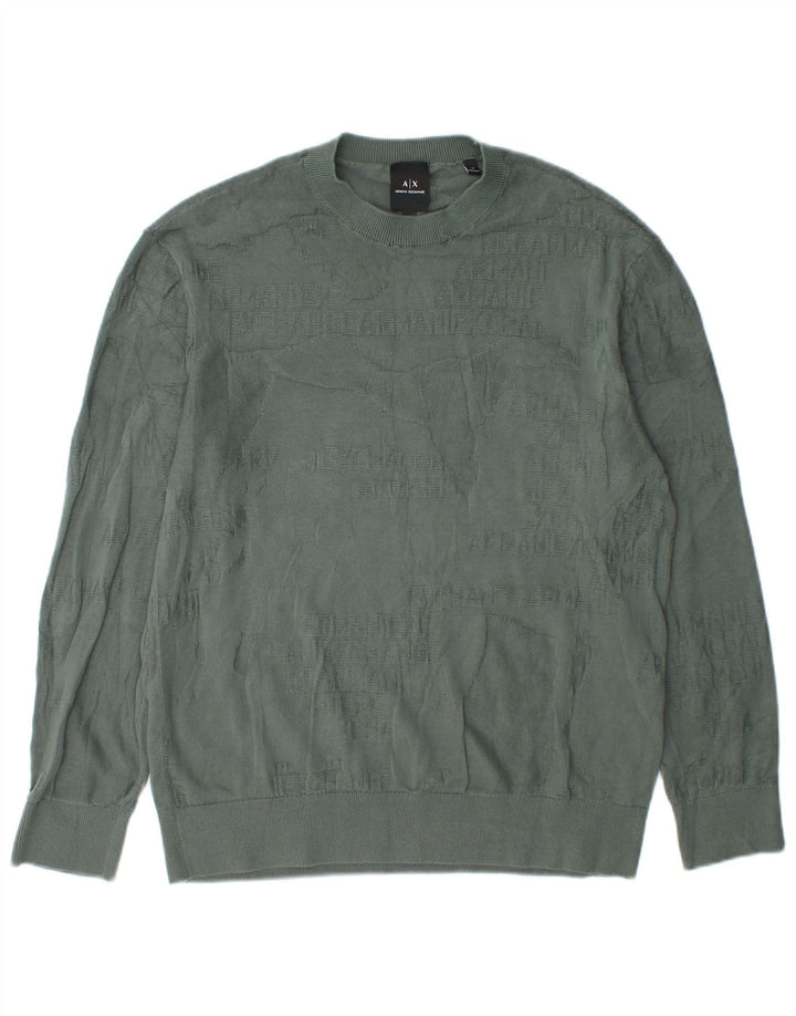Armani Exchange Jersey con cuello redondo para hombre, talla pequeña, algodón verde