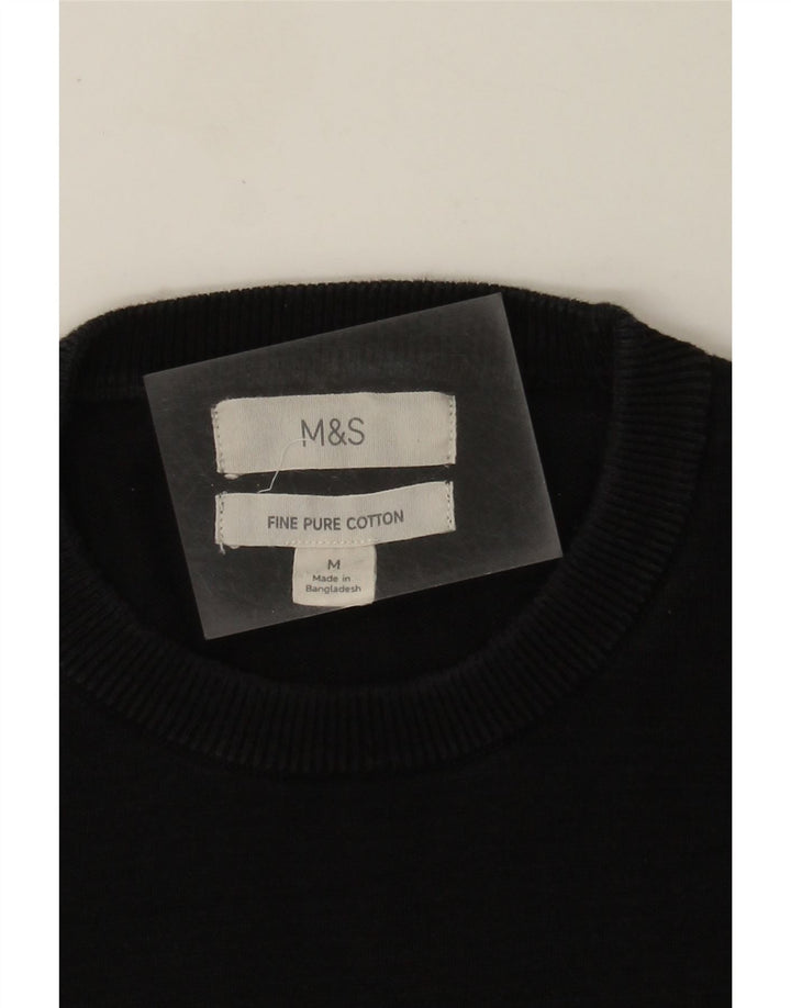 Marks & Spencer Jersey de cuello redondo para mujer, talla mediana, algodón negro
