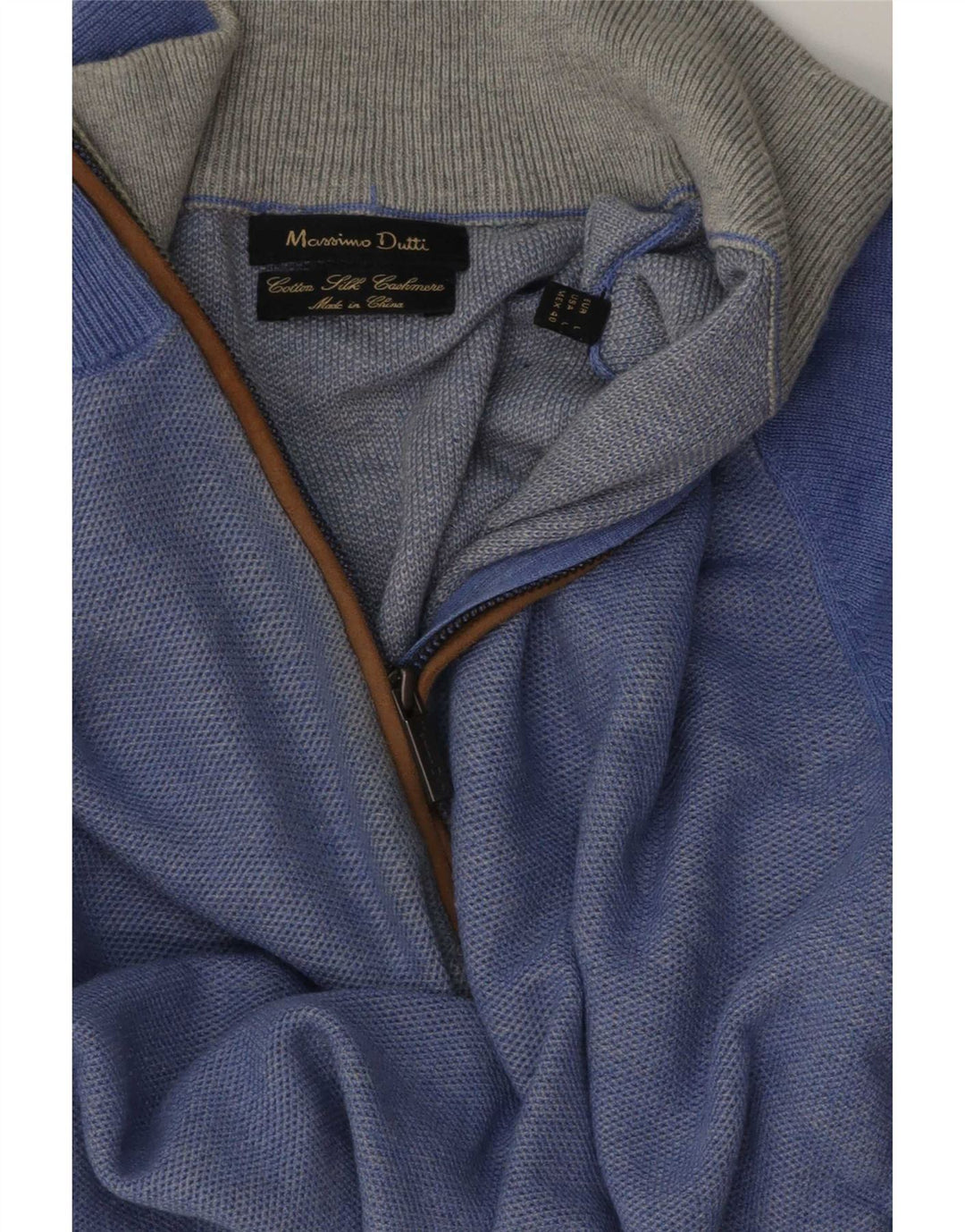 Massimo Dutti Hombre Jersey Con Cremallera En El Cuello Large Azul Algodón