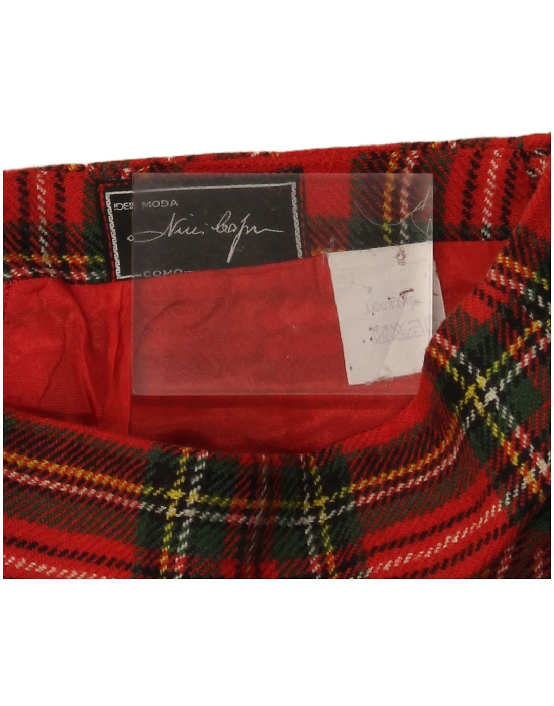 Vintage mujer A-Line falda W26 pequeño cheque rojo