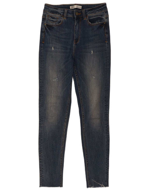 Zara Vaqueros pitillo desgastados para mujer EU 36 XS W26 L28 Algodón azul